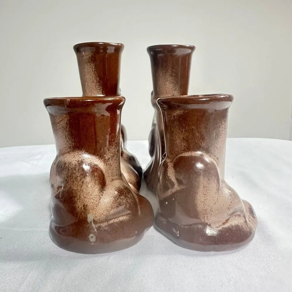 Frankoma Vintage Ceramic 304 Prairie Brown Double Candle Holder Set Of 2